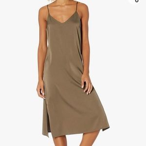 The Drop Silky V-Neck Midi Gold Slip Dress - Size Medium